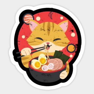 Kawaii Cat Eating Ramen Noodles Space Otaku Ramen Bowl Lover Sticker